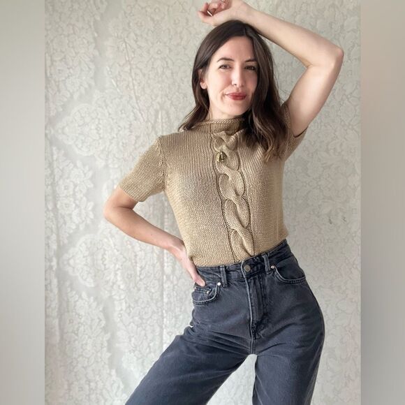 Vintage 90s Norton Studio Mock Neck Knit Sweater Top – Tagged Petite Medium - Picture 1 of 10